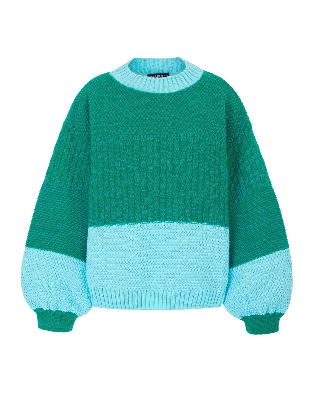 Cara & The Sky Green Taz Colour Block Balloon Sleeve Jumper