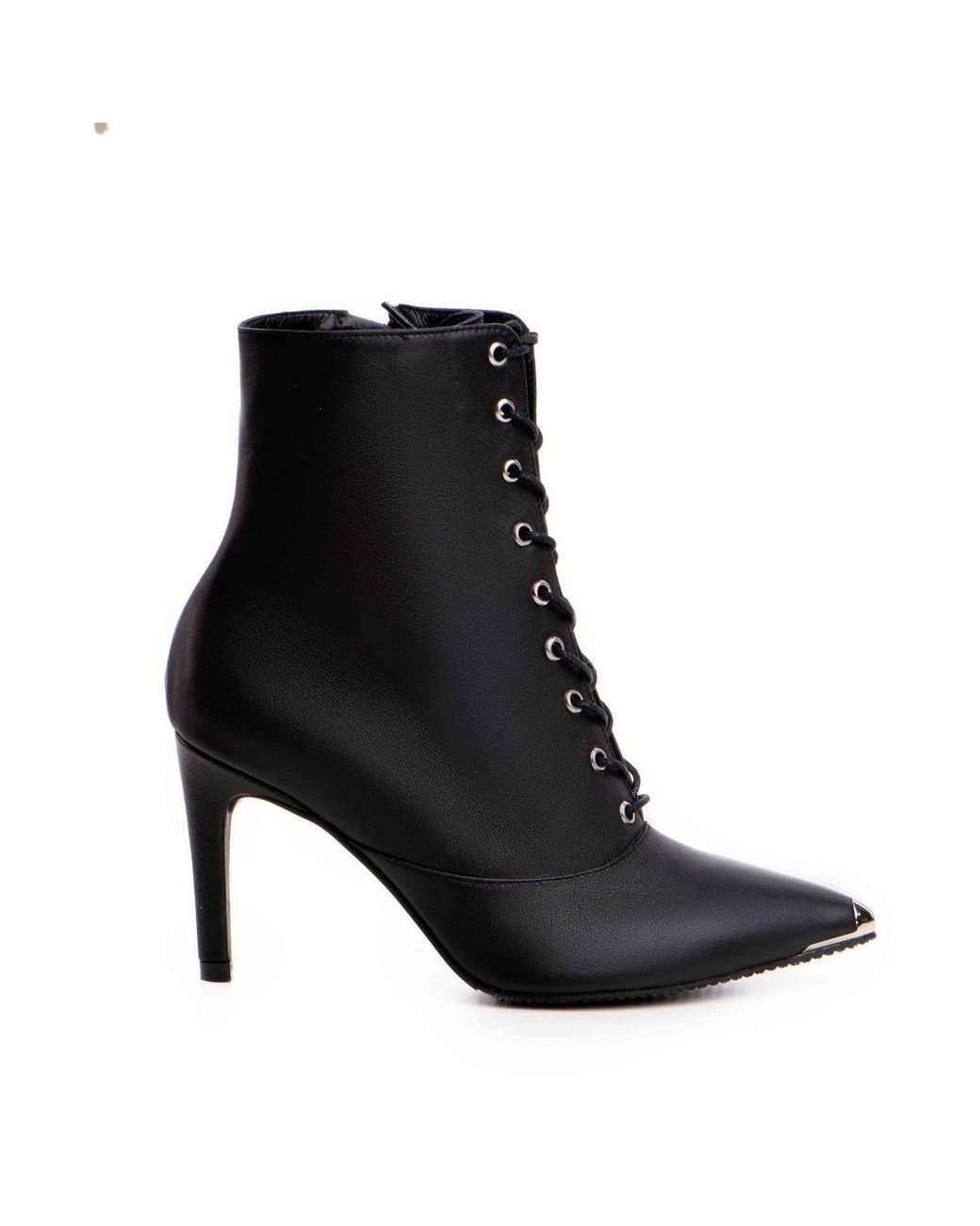 The 5Th Element Black Lace-Up Leather Ankle Boots With Metal Toe