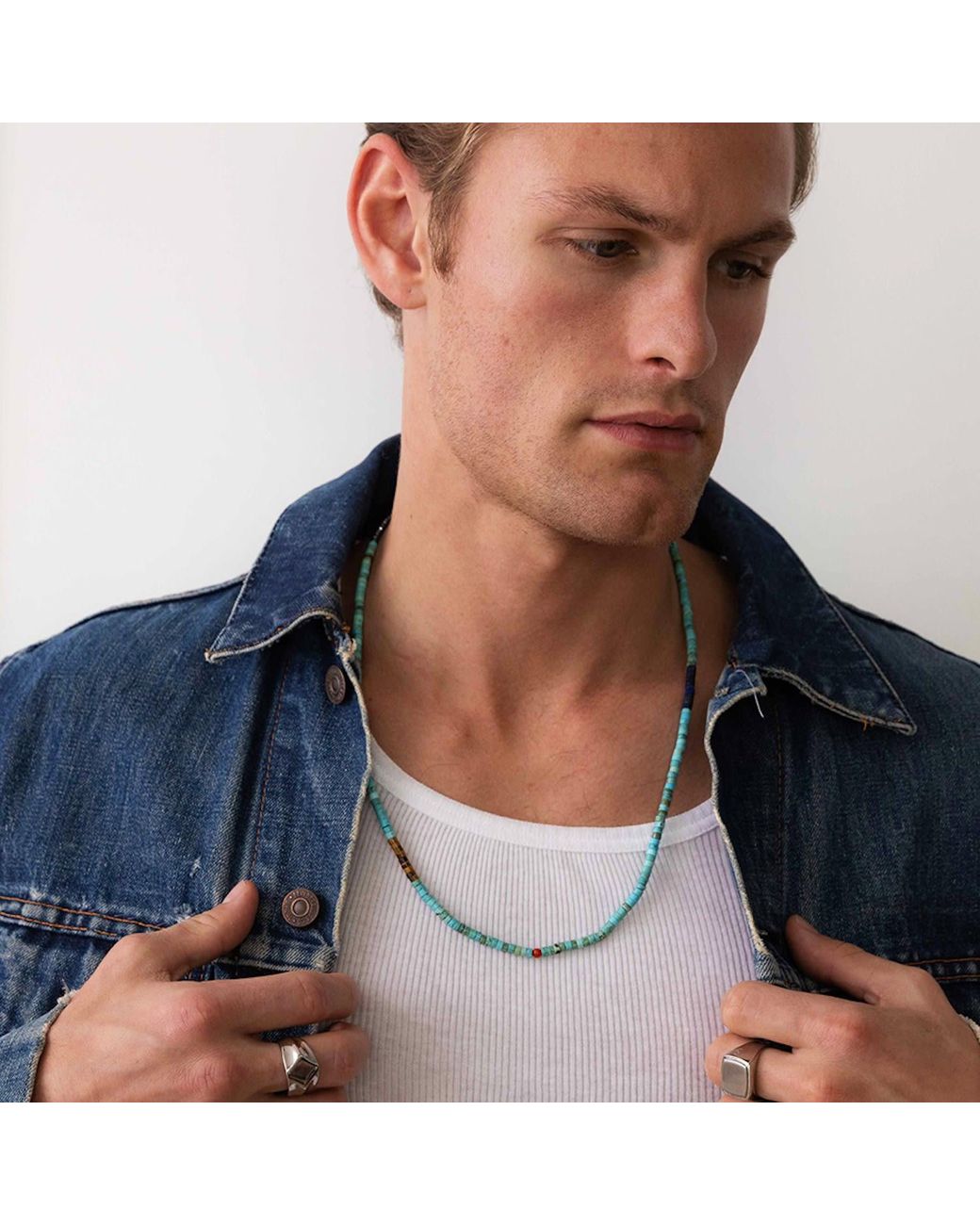 Nialaya Blue Heishi Necklace With Tiger Eye And Lapis for men