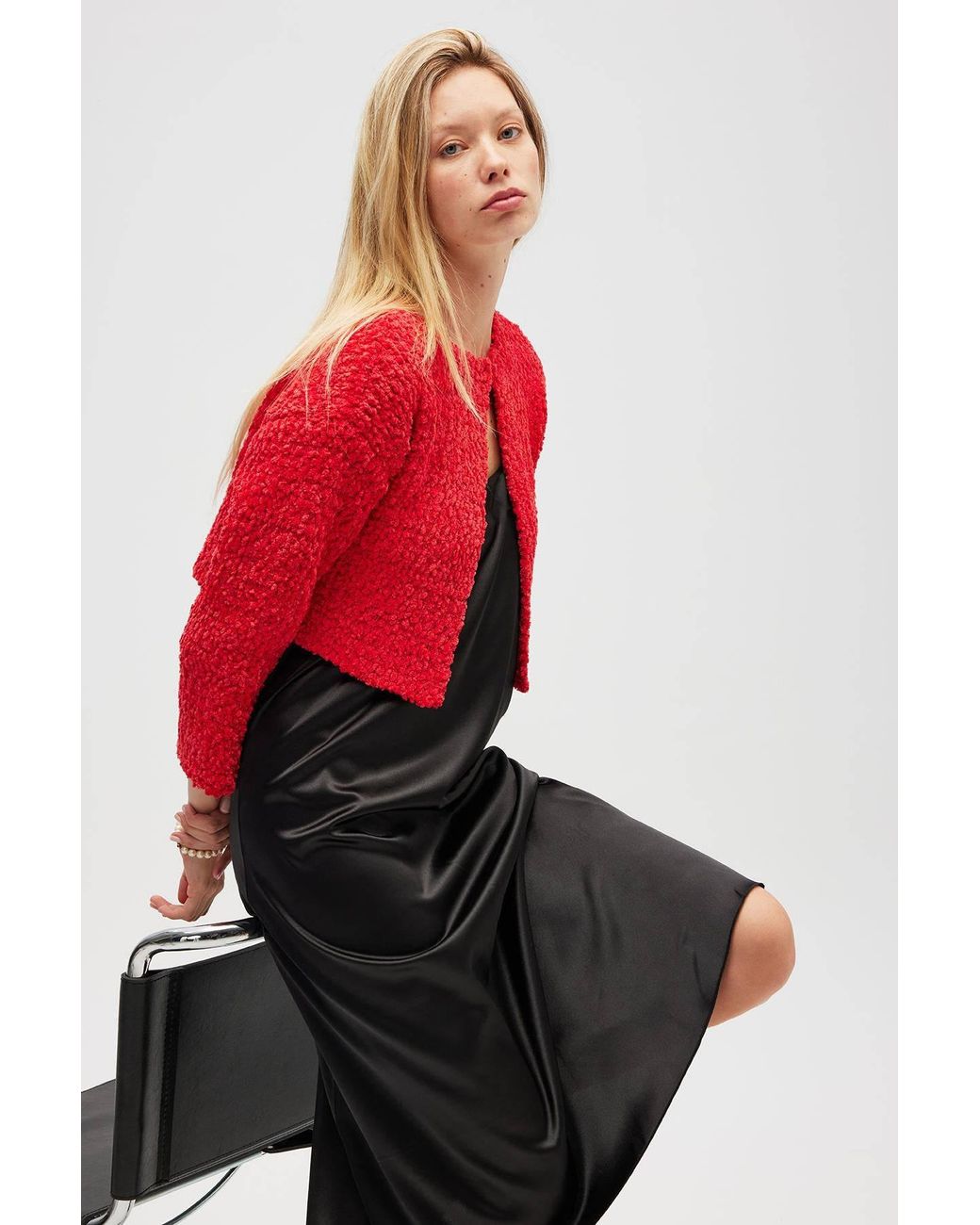 Peraluna Red Kayla Crop Knit Cardigan