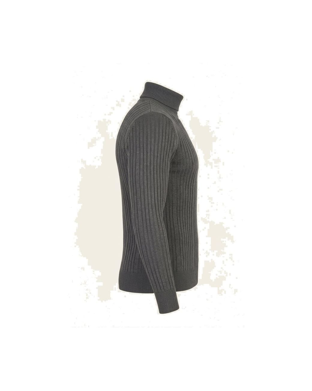 Ron Tomson Gray Roll Neck Ribbed Sweater for men