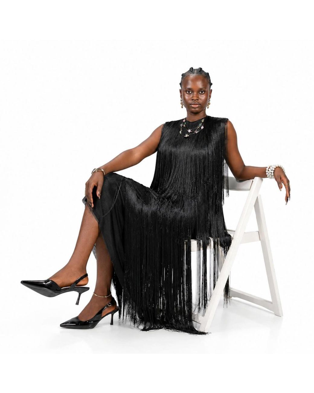 Chuks Collins Blue Ajah New Collection Drop-Hand-Layered Fringe Mesh Dress