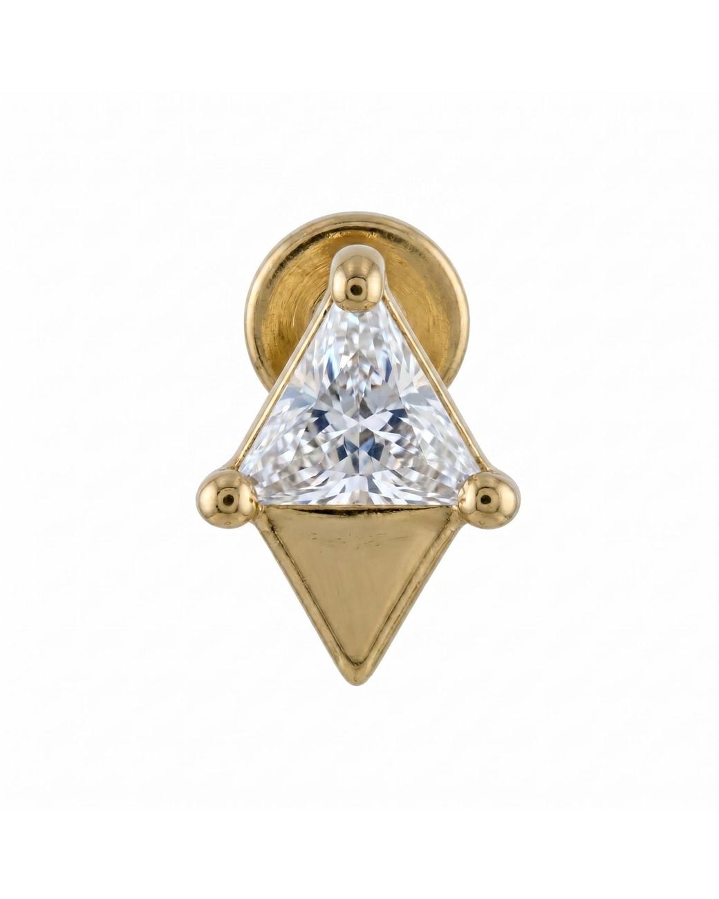 Zahav Jewelry Metallic 14K Solid 18G 8Mm Triangle Cz Internally Threaded Flat Back Stud