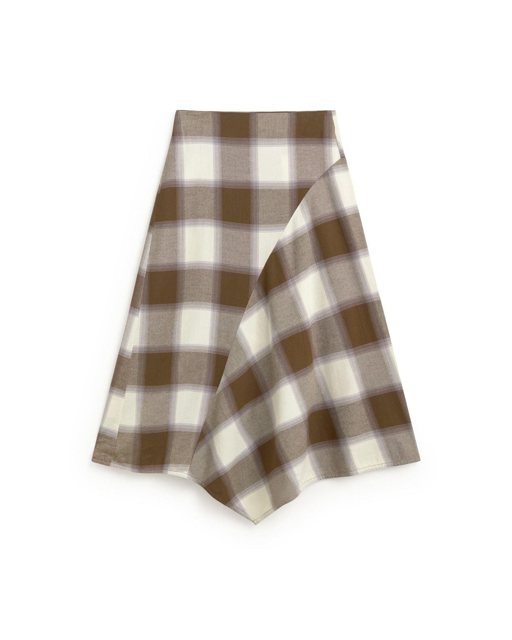 Thinking Mu Natural Indira Checkered Midi Skirt