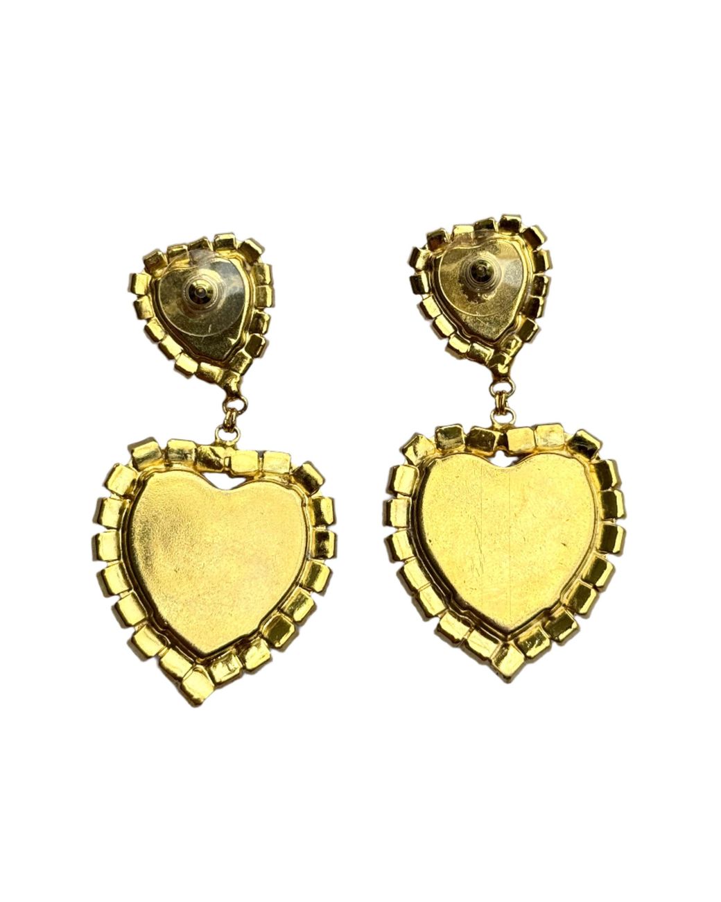 Laura Gray Metallic Double Heart Crystal Post Earrings