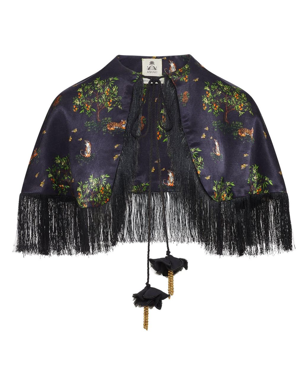 Ashaki Black The Tiger Fringe Cape With Embellishments