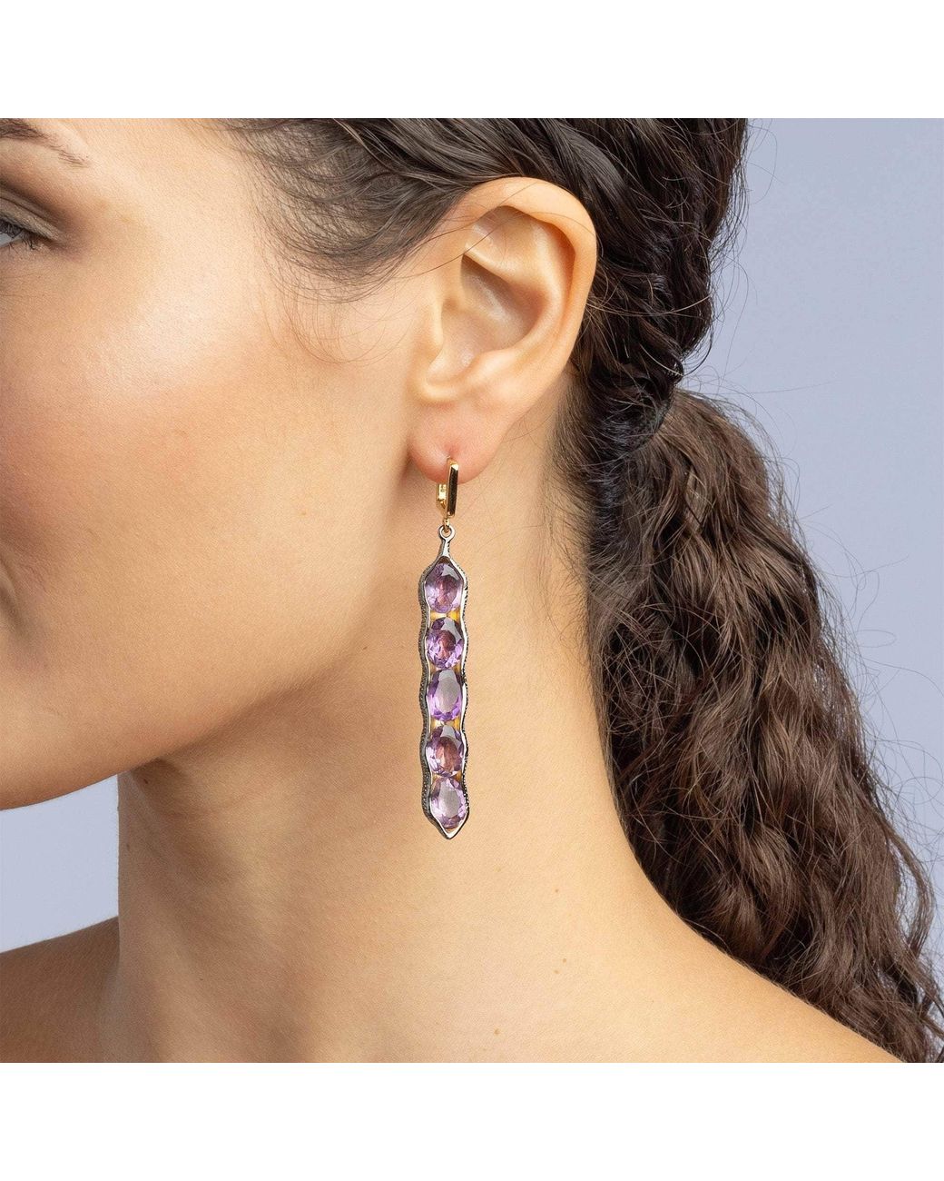 German Kabirski Purple Chimey Plated Asymmetric Earrings With Natural Amethyst