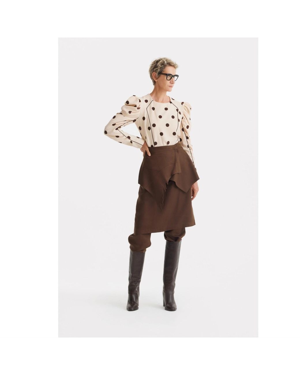 Julia Allert Brown Unique Hybrid Satin Skirt-Pants