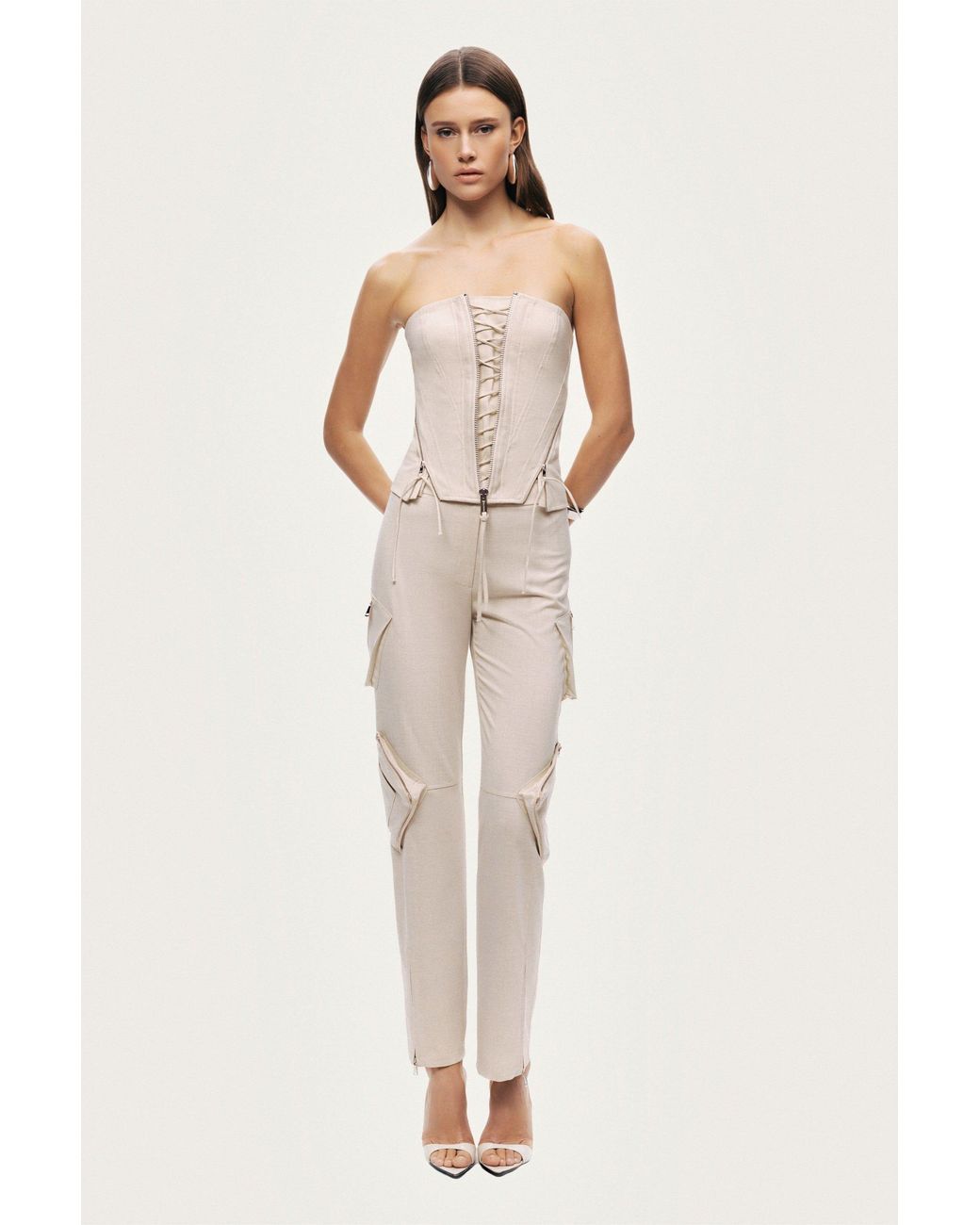 Nocturne Natural Strapless Lace-Up Bustier