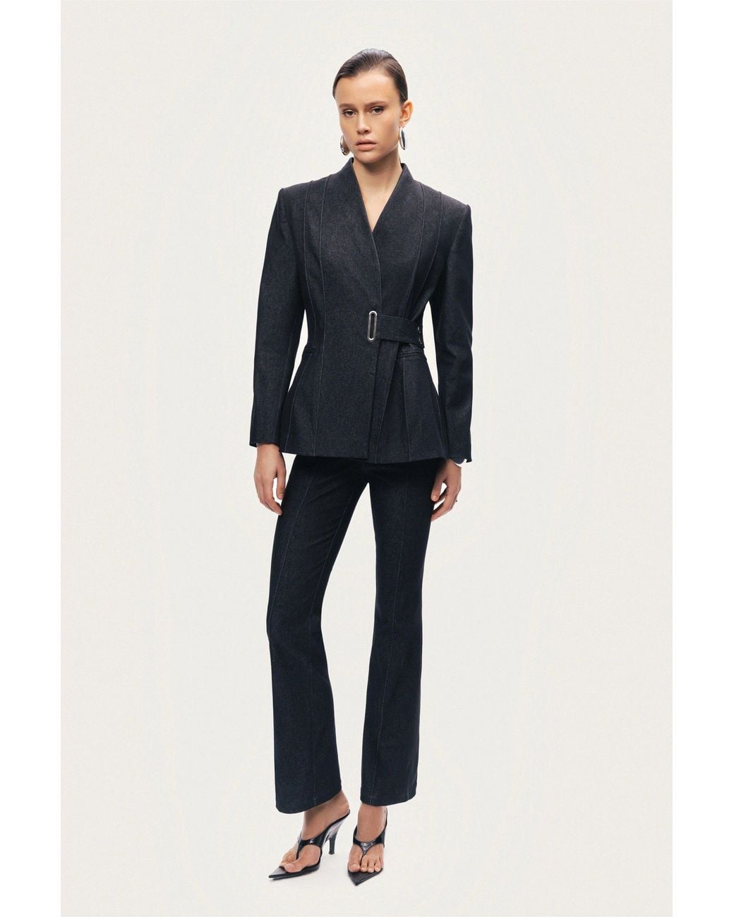 Nocturne Blue Bkack Belted Tailored Blazer