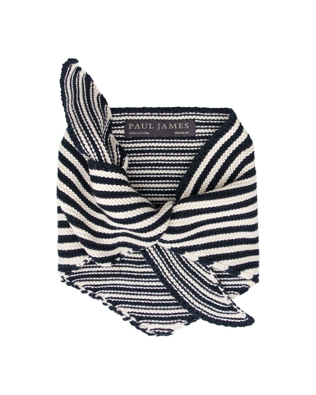 Paul James Knitwear Black Cotton Fender Garter Knit Striped Mini Neckerchief