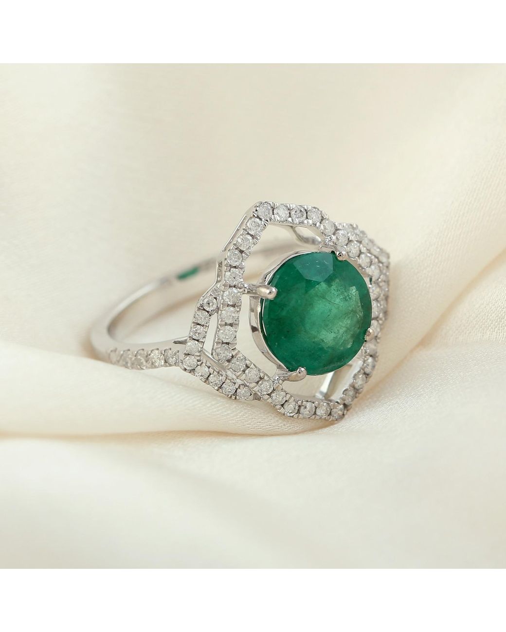 Artisan Green Emerald And Diamond Halo Ring