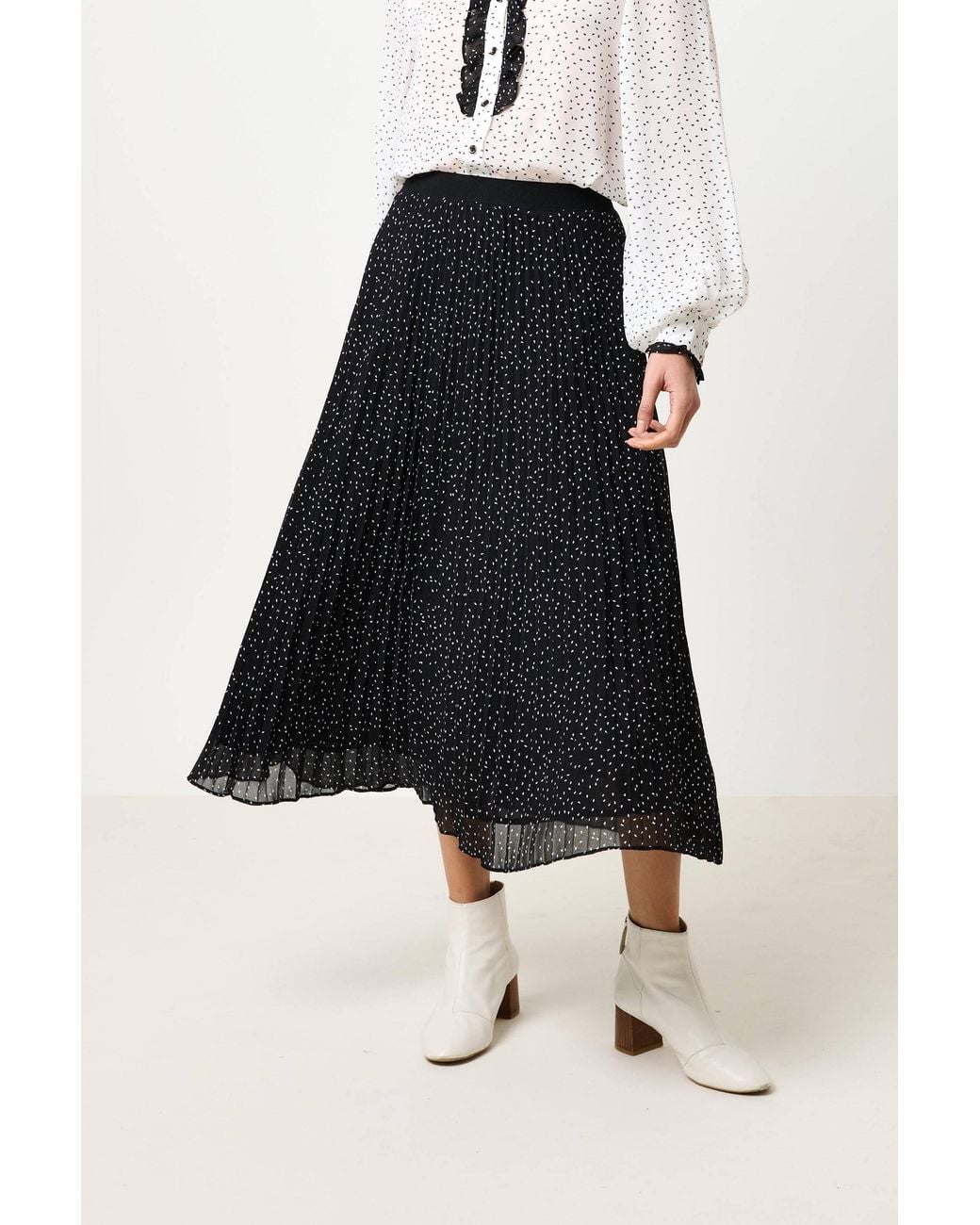 Louche Black Riley Raindrop Pleated Midi Skirt