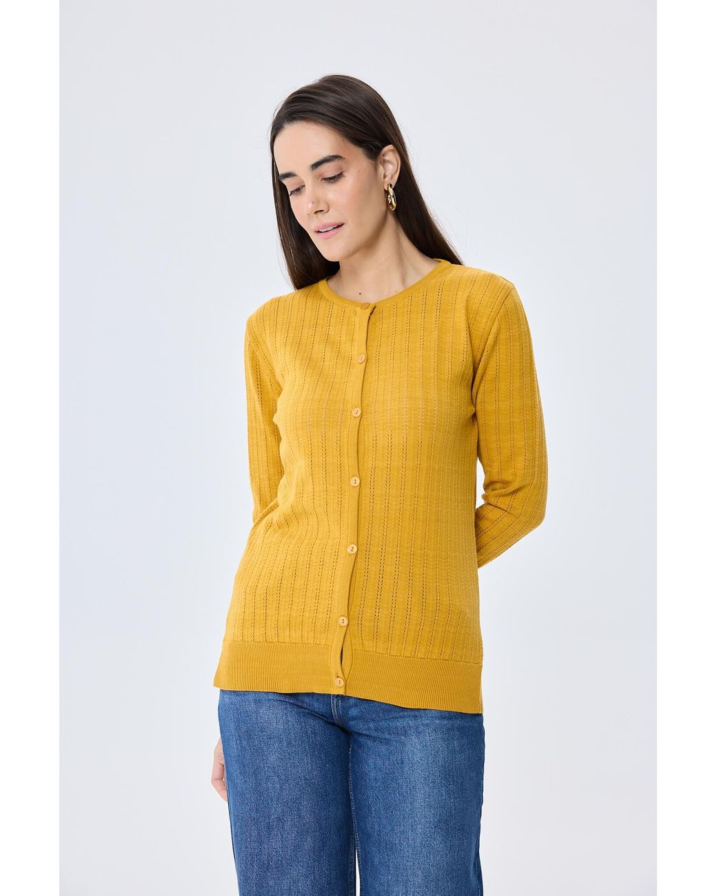 Peraluna Yellow Celine Openwork Knit Cardigan