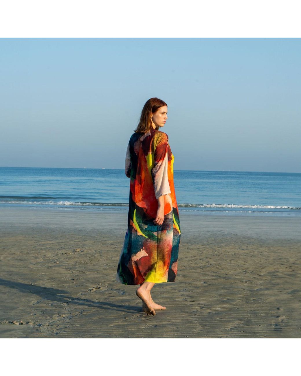 DHARA SHETH DUBAI Yellow Enigma Abstract Multicolour Printed Long Kimono