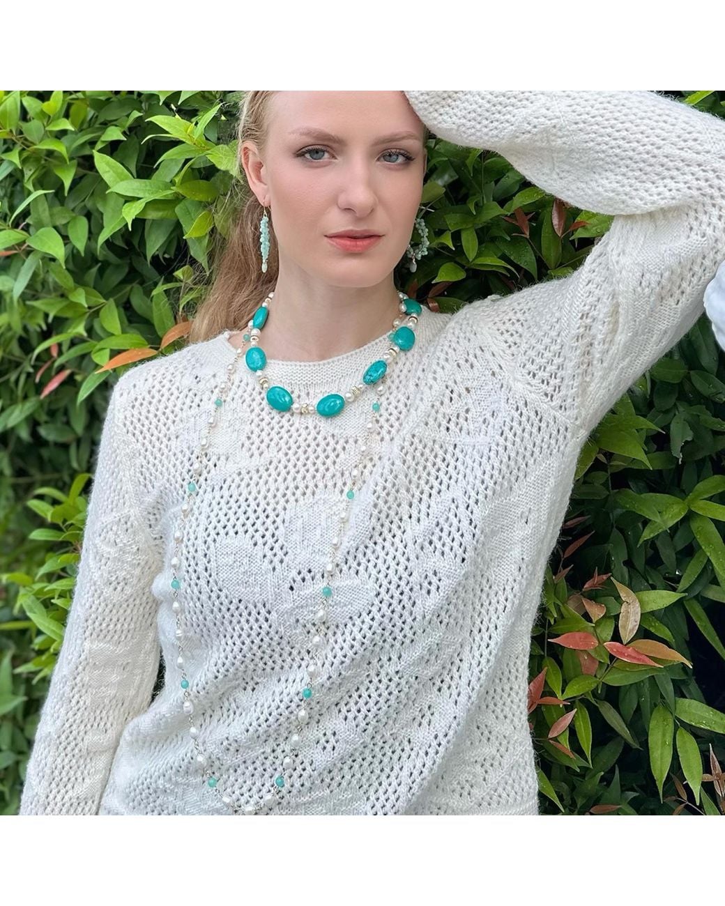 Farra Metallic Freshwater Pearls With Amazonite Long Necklace