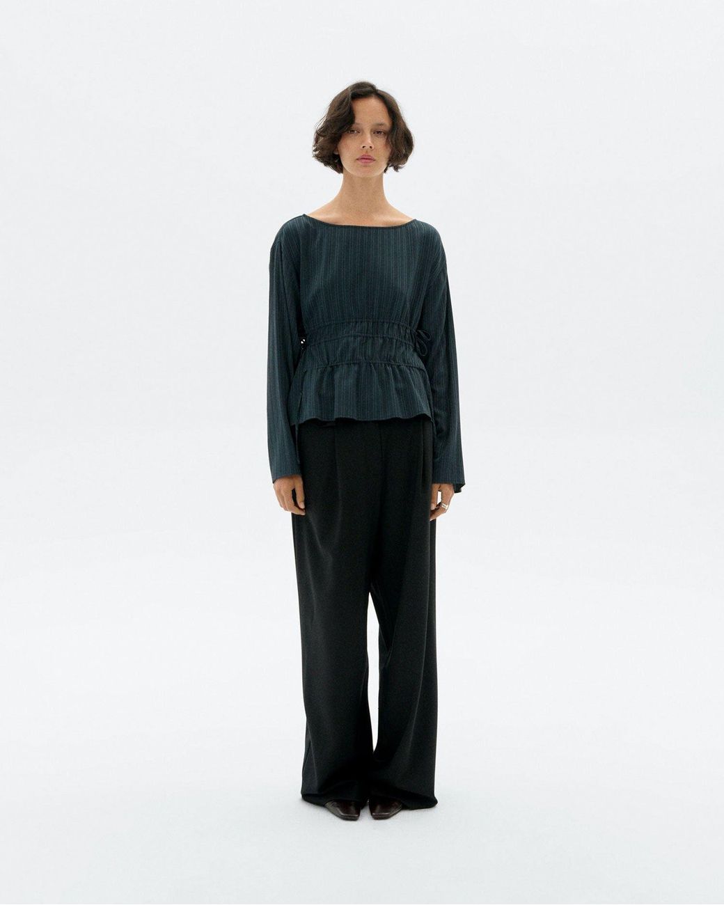 Thinking Mu Blue Striped Ruffled Ecovero Devin Blouse