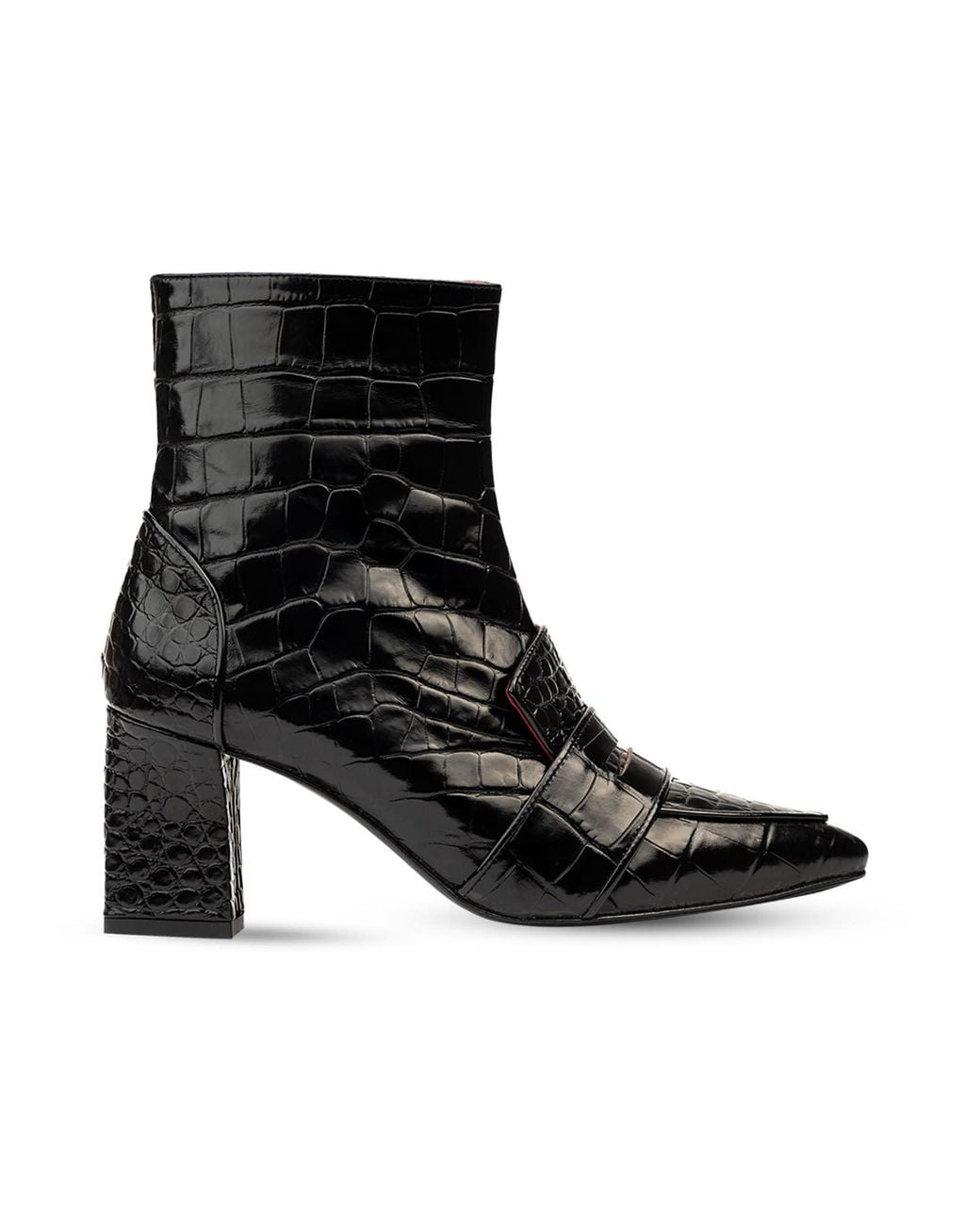Rosamund Muir London Black Luciana Shiny Crocodile Print Loafer Boots