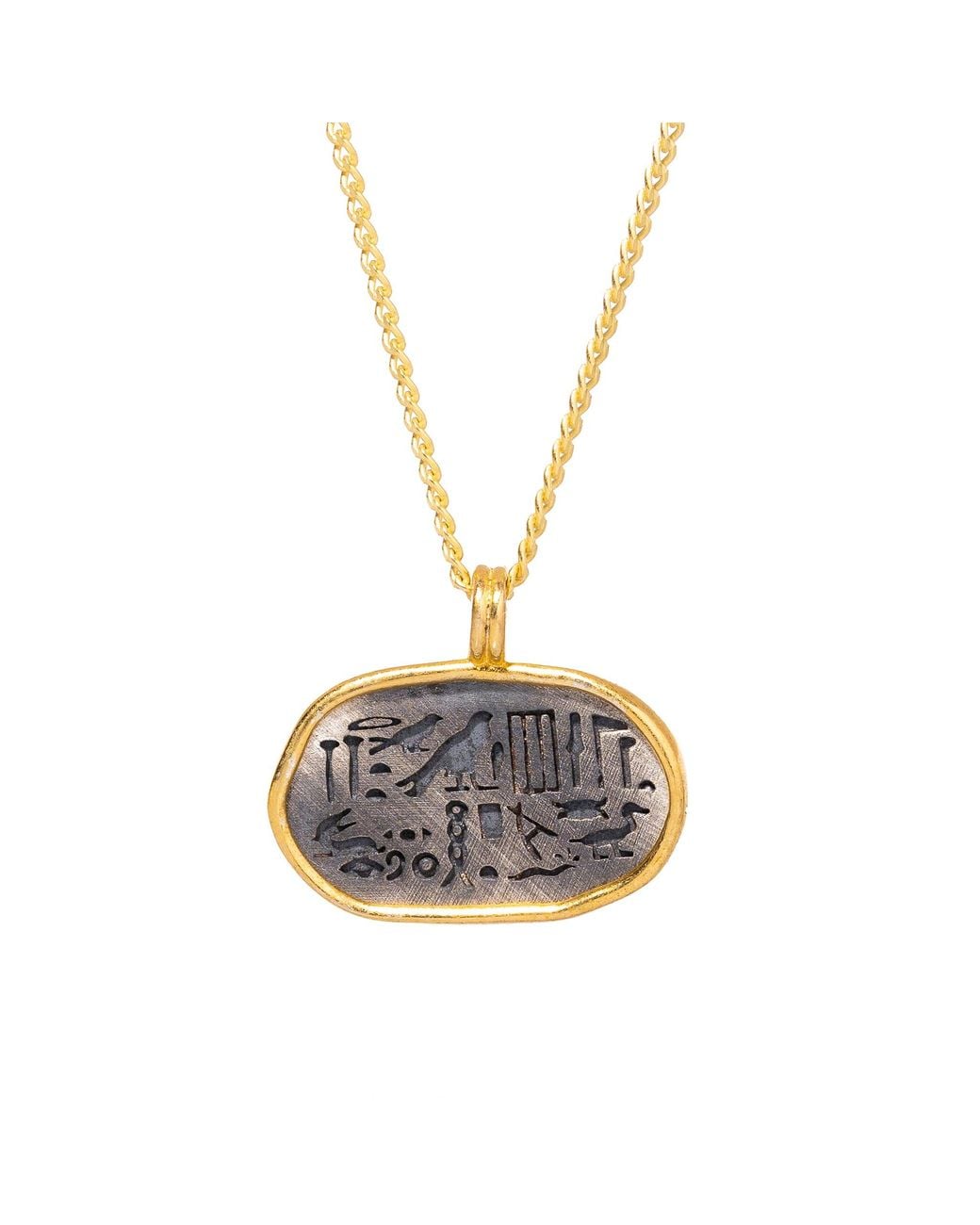 Ebru Jewelry Metallic Spiritual Egyptian Symbols Sterling & Oval Pendant Dainty Necklace