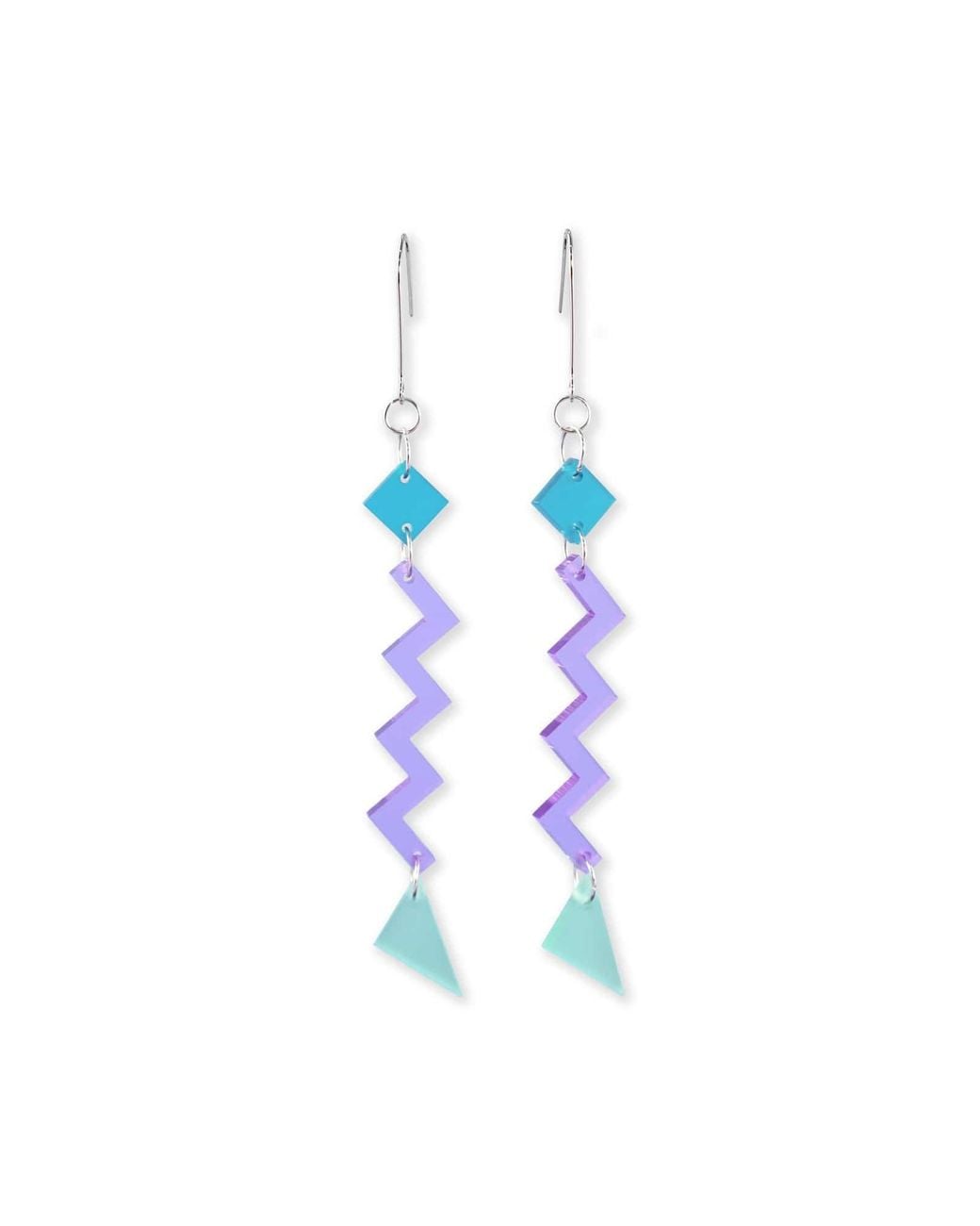 By Chavelli Blue Geometric Zig Zag Retro Dangly Earrings