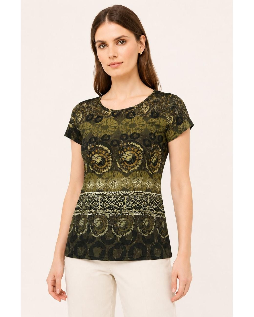 Conquista Green Artisan Mosaic Print Top