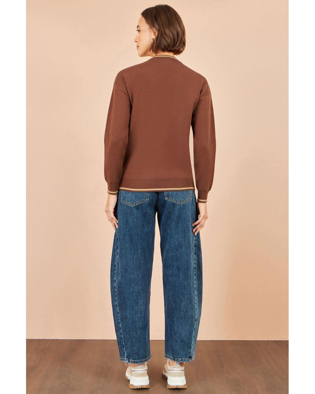 Yumi' Brown Viscose Star Relaxed Jumper With Sparkle