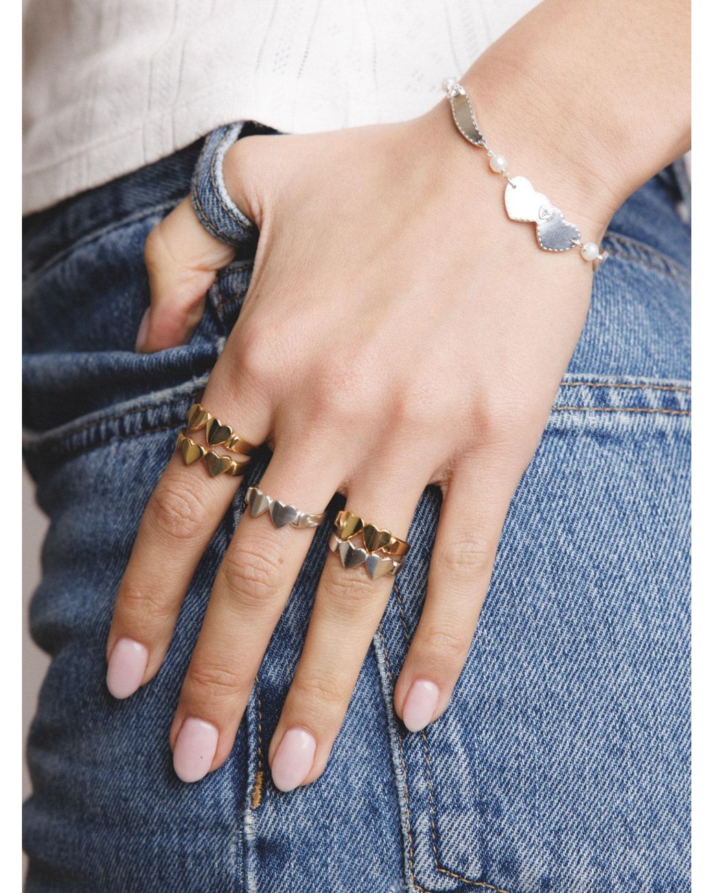 Déclarer White Og Double Heart Ring