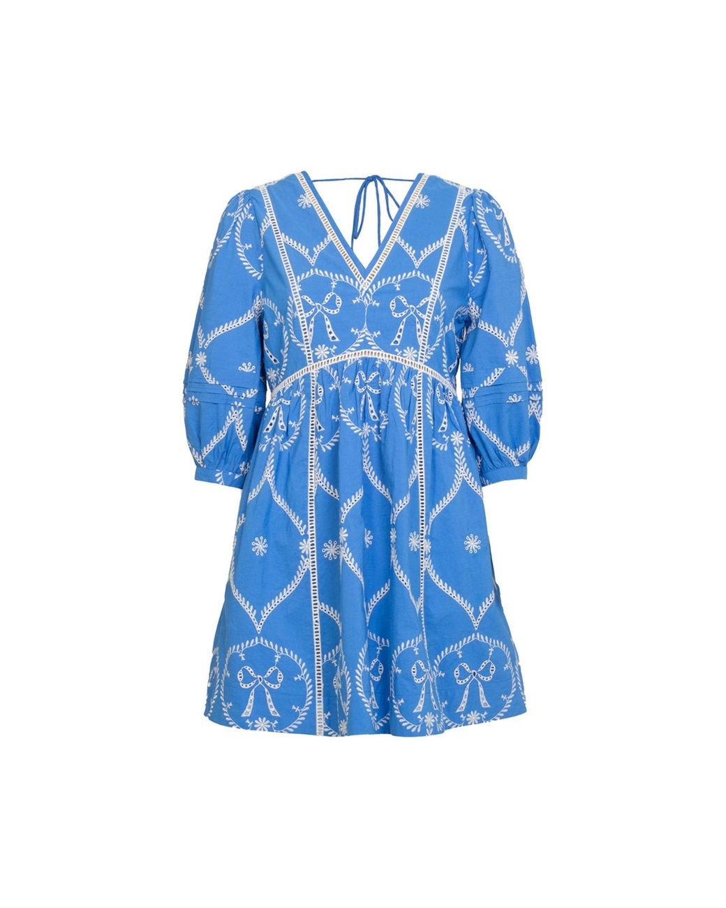 Rose & Nancy Blue Charlie Embroidered Bow Mini Dress