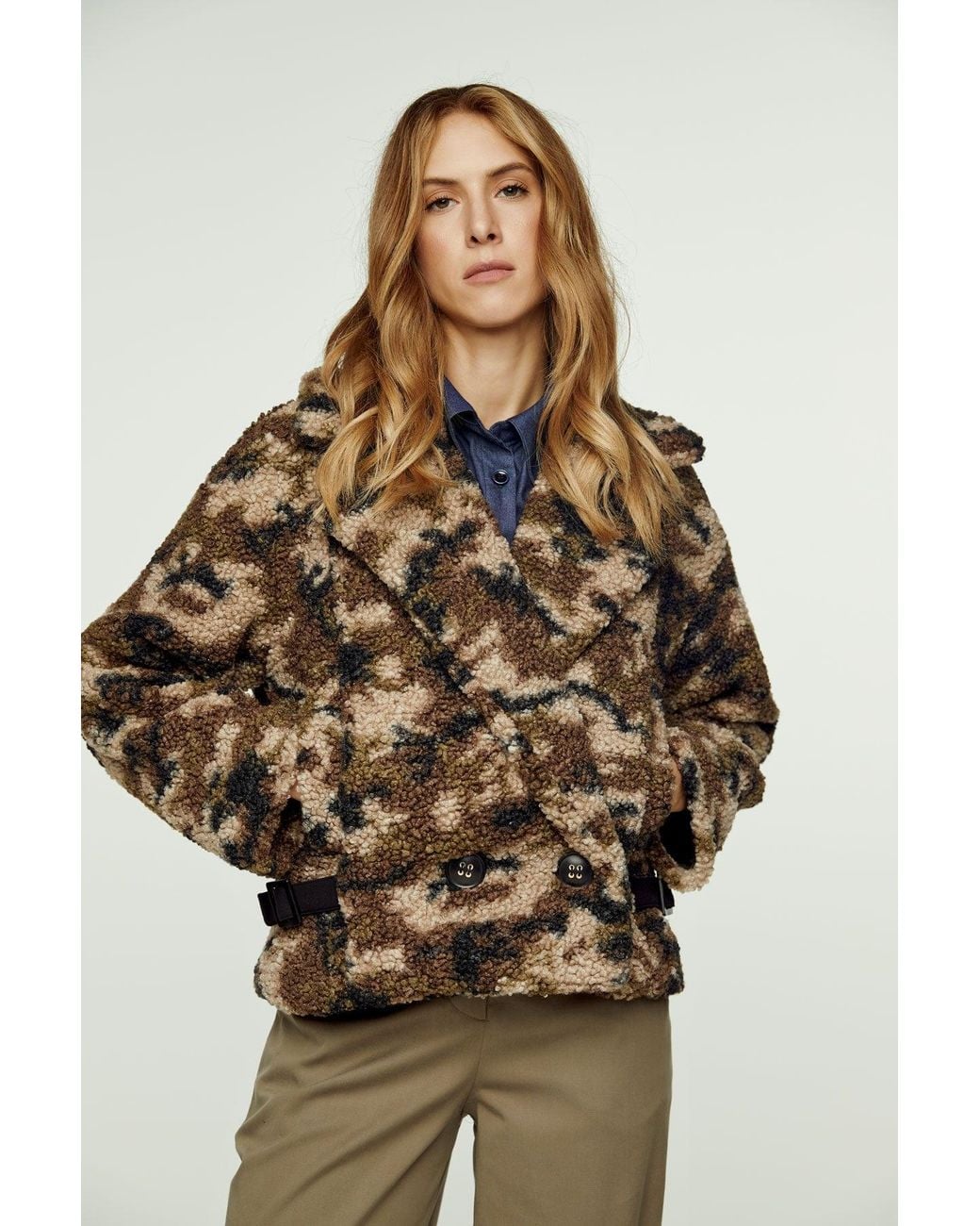 Conquista Black Print Faux Fur Button Jacket