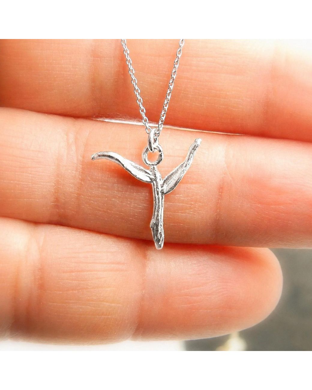 Mother Nature Jewelry Metallic Cross From Acacia, Handmade Minimalist Necklace, Twig Leaf Pendant