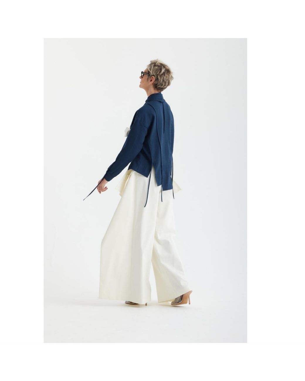 Julia Allert Blue Artistic Asymmetric Textured Viscose Blouse