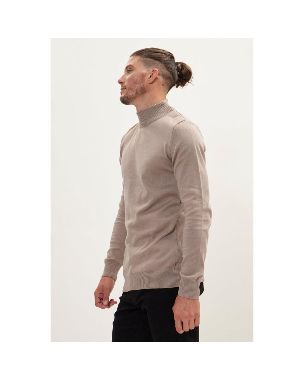 Ron Tomson Gray Neutrals Mock Neck Relaxed Sweater for men