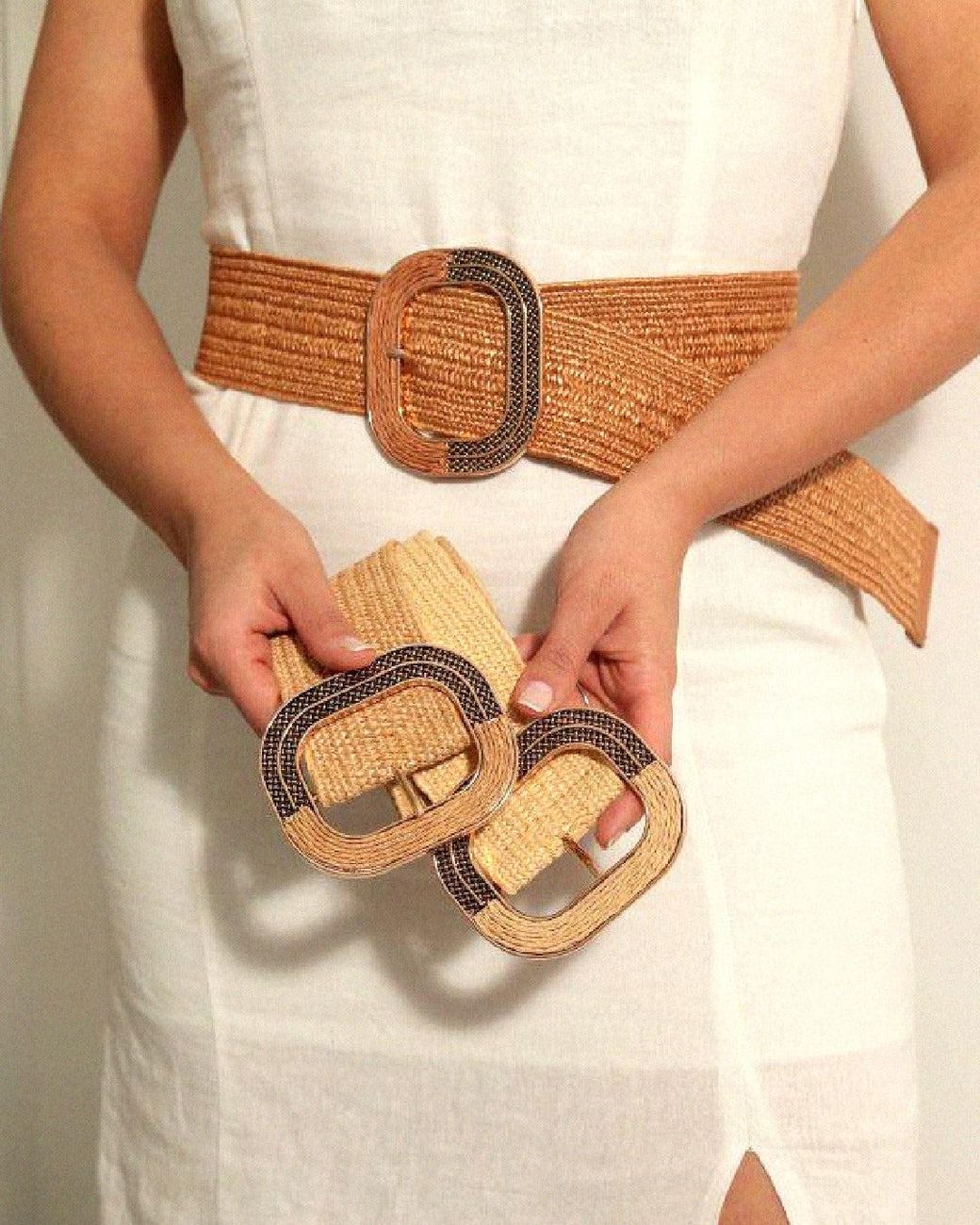 BeltBe Metallic Neutrals Wide Stretch Straw Belt