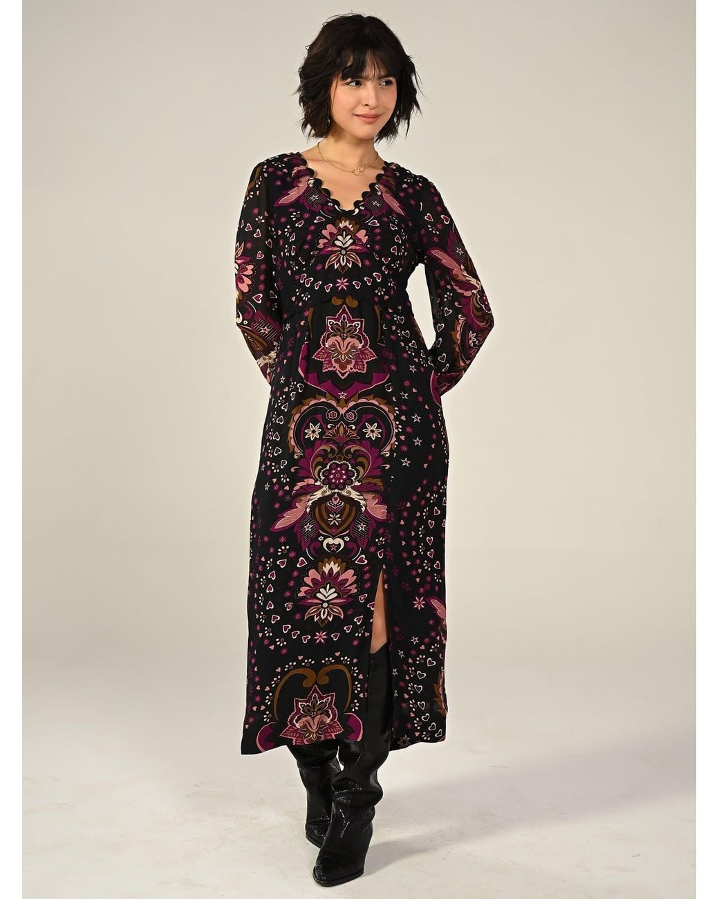Rose & Nancy Red Annaline Print Midi Dress
