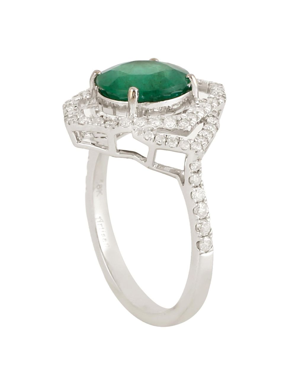 Artisan Green Emerald And Diamond Halo Ring