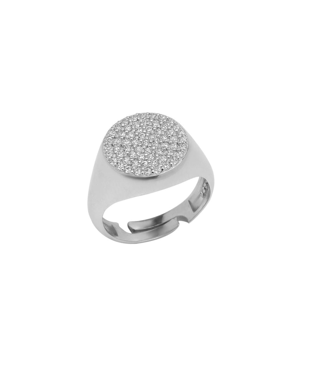 Spero London White Sterling Round Pave Signet Ring
