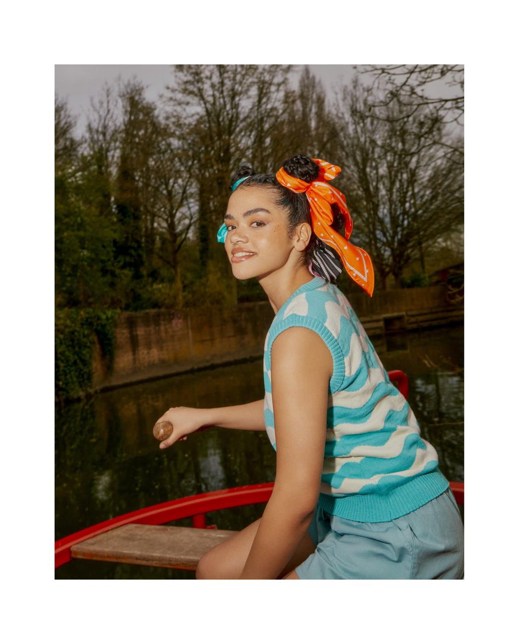 INGMARSON Blue Star Striped Silk Neck Scarf