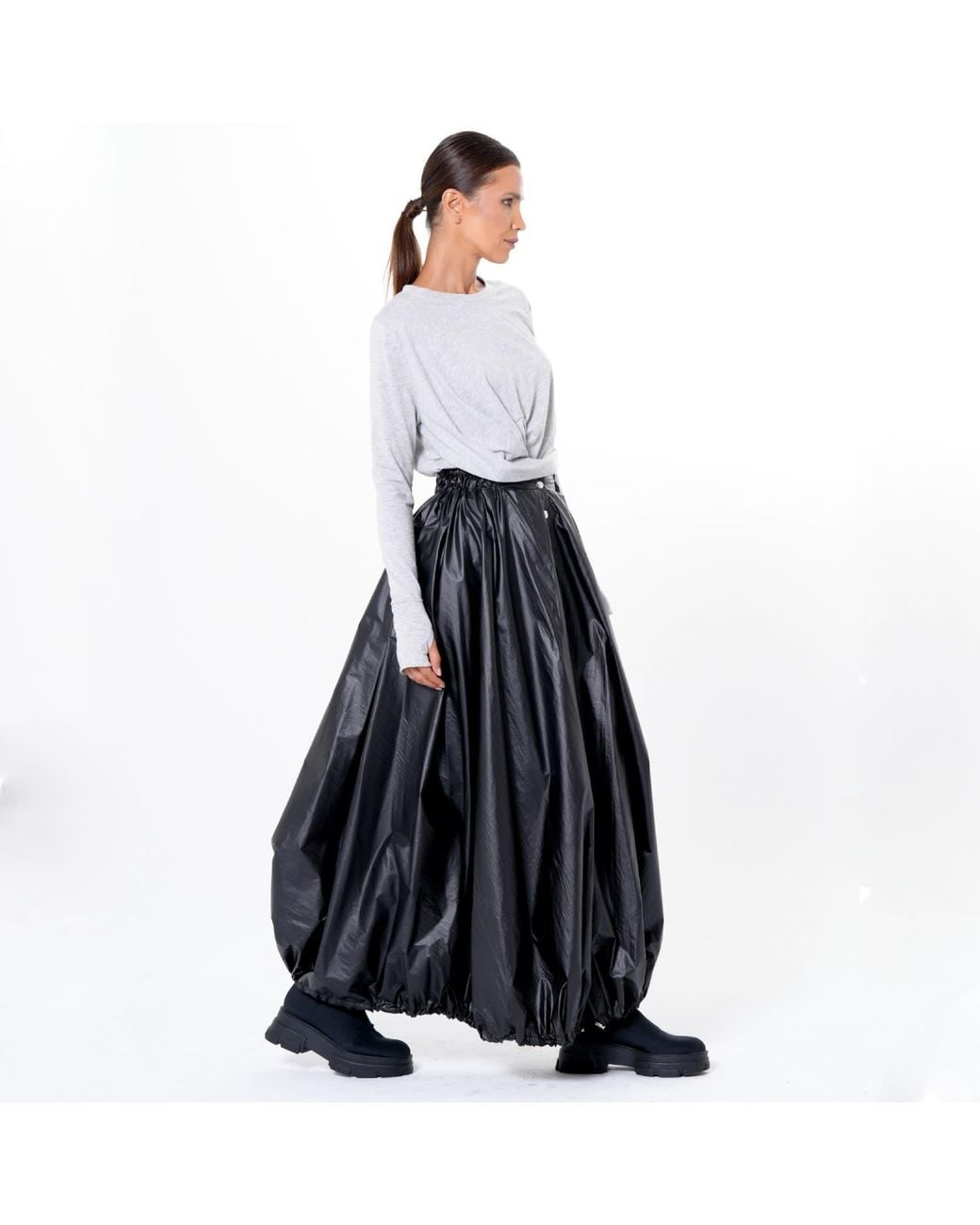 Metamorph Black Voluminous Maxi Skirt With Adjustable Hem