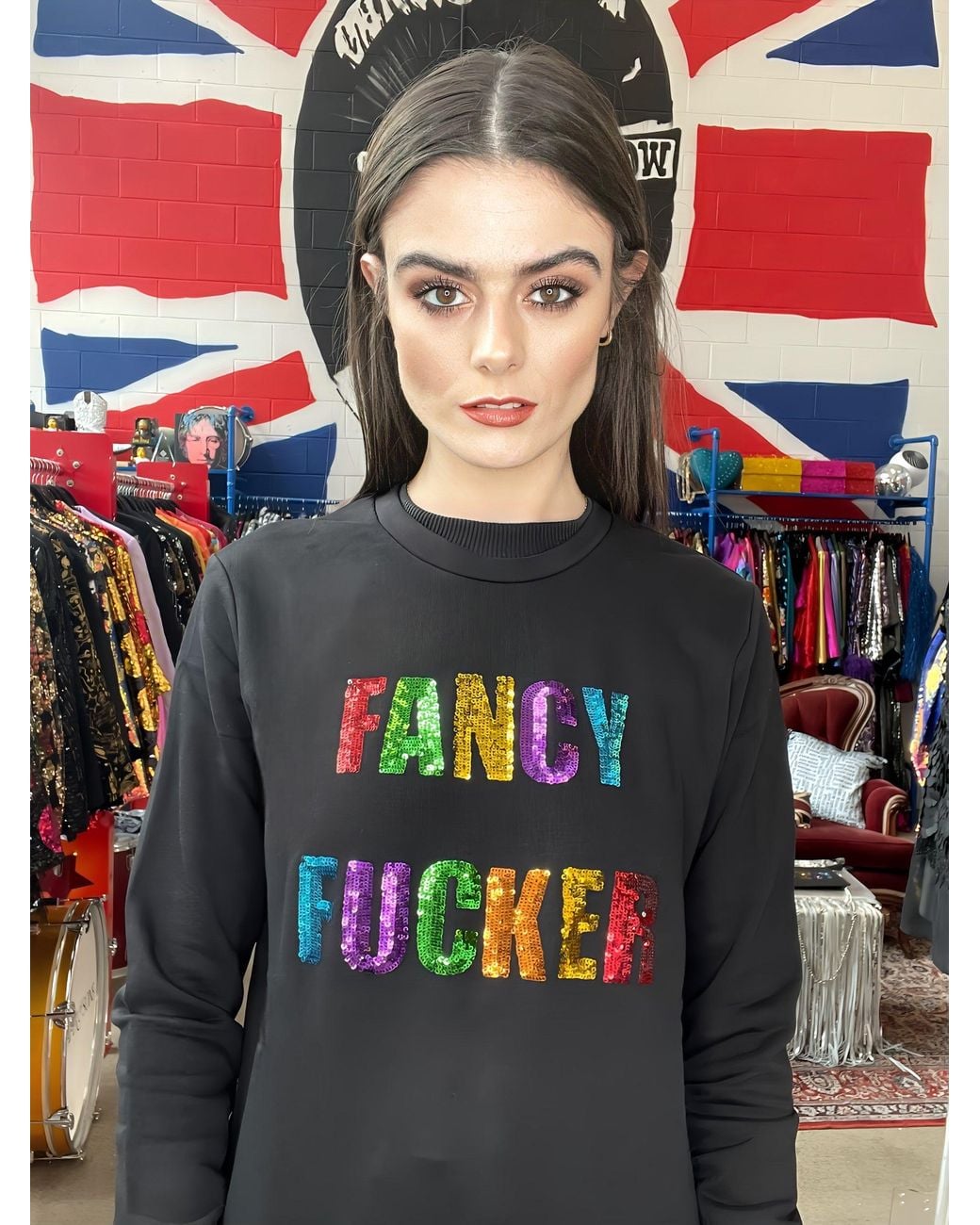 Any Old Iron Gray Fancy Fucker Sequin Sweatshirt