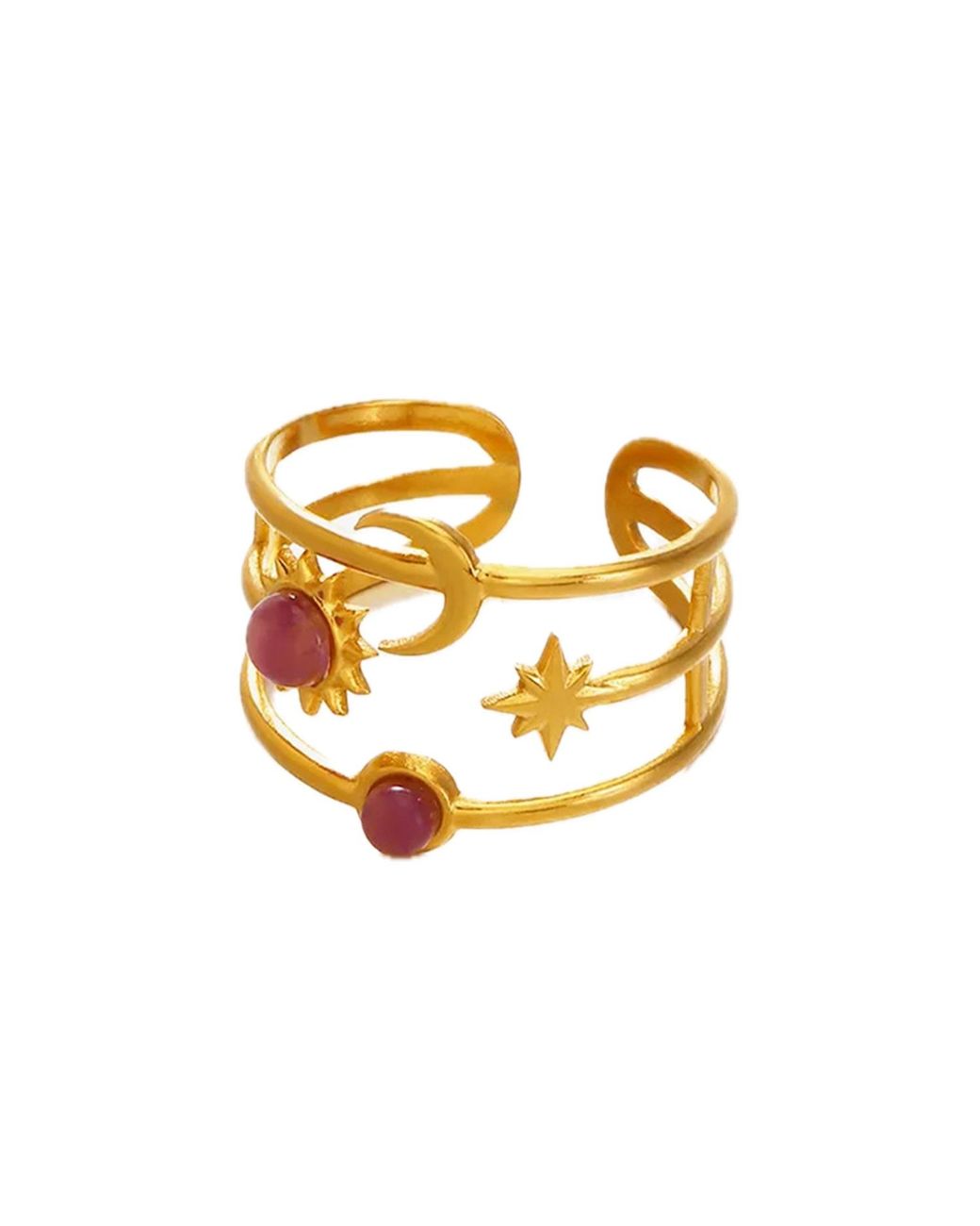 Elk & Bloom Metallic Chunky Star, Moon & Sun Gemstone 14K Ring