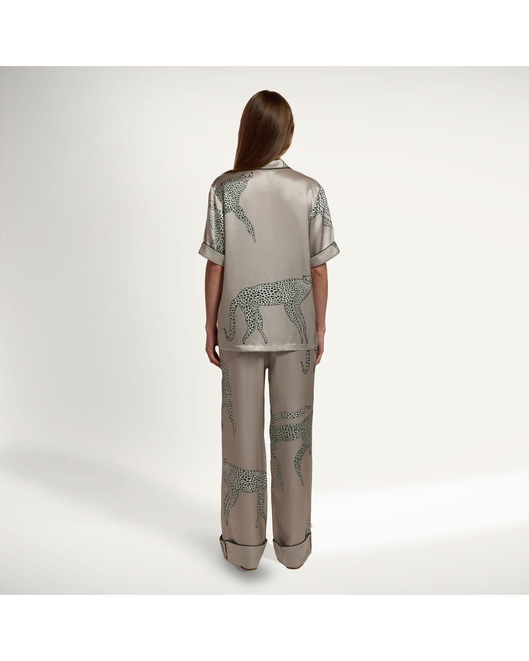 Pola Brand Gray Silk Pajama Set Short-Sleeve