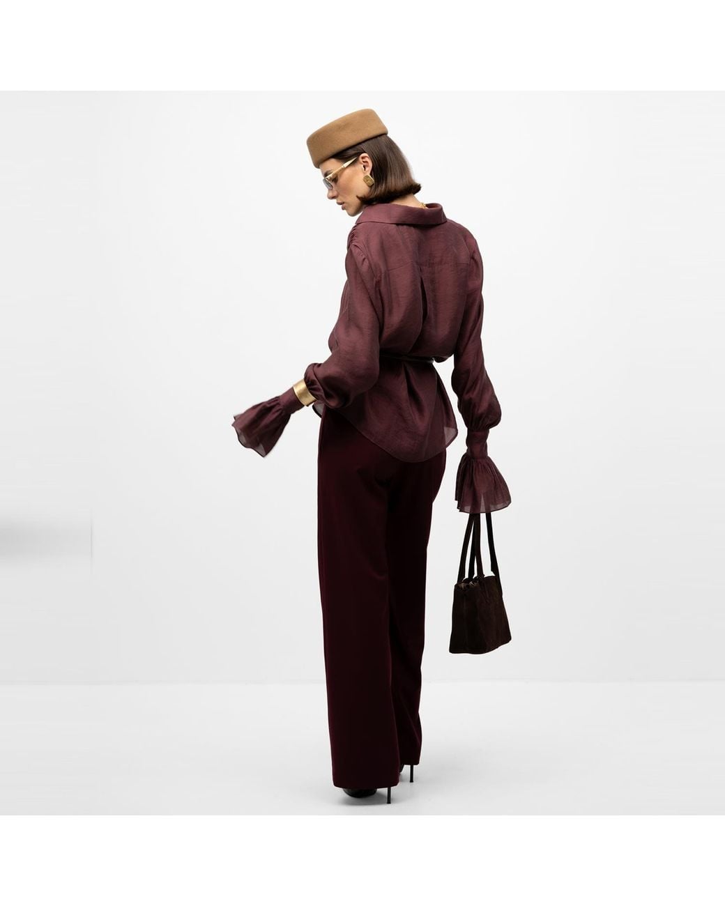 Mandragora Purple Crinkled Shirt With Decorative Cuffs Carmen Burgundy