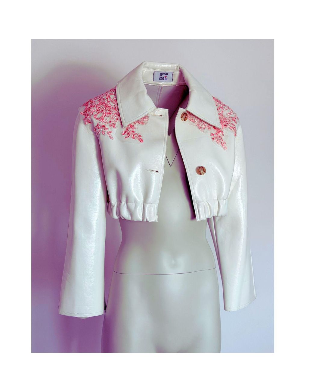 Couture to Your Door Green Neutrals Upcycled Vinyl Cream Cropped Jacket