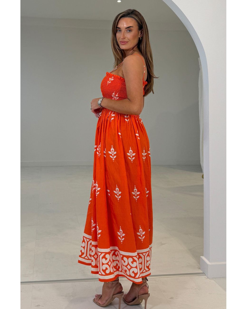 Girl In Mind Orange Abby Border Print Maxi Dress