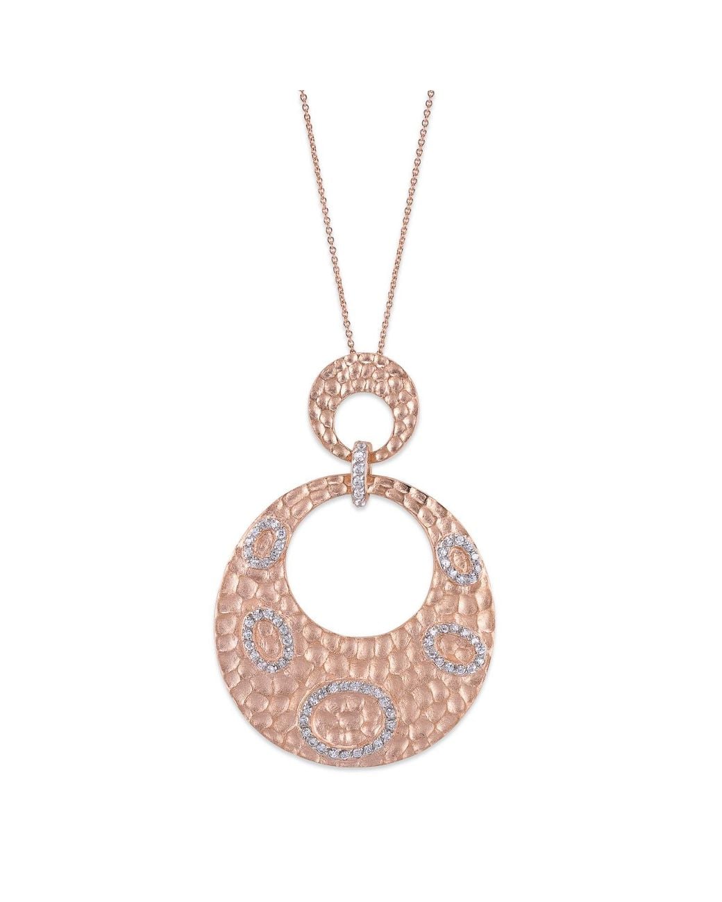 Genevive Jewelry Pink Rose Sterling Rose Plated With Clear Cubic Zirconia Dual Circle Pendant Necklace