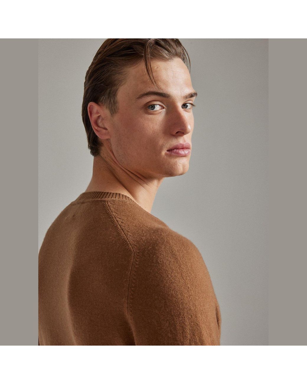 Salts Cashmere Brown Neutrals Split Crew Neck Sweater