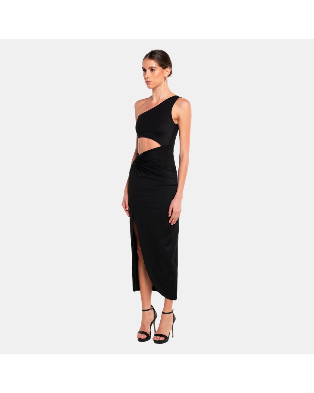 OW Collection Black Isabella One Shoulder Cut Out Midi Dress
