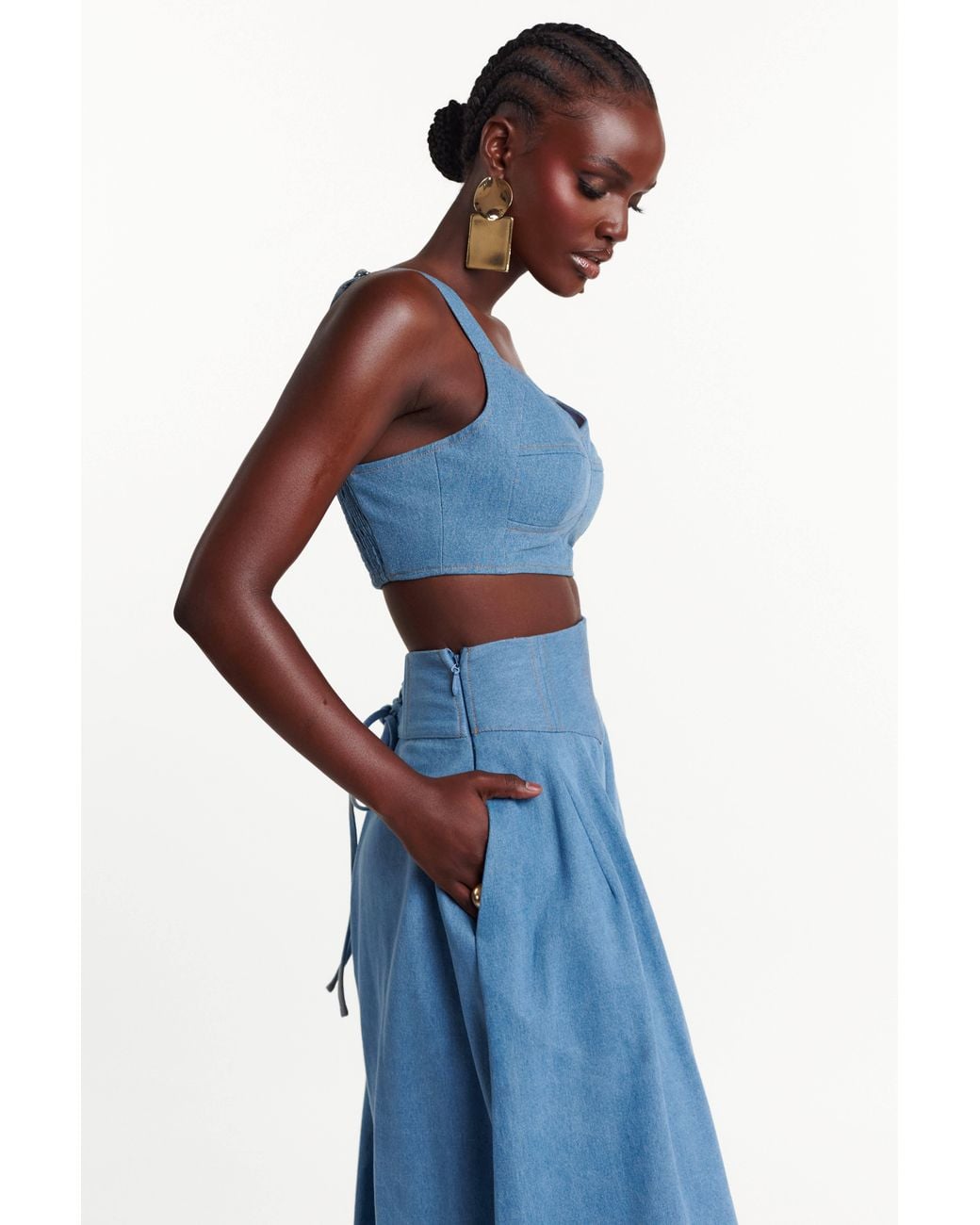 Ofuure Blue Light Denim Kiara Wide Leg Pants
