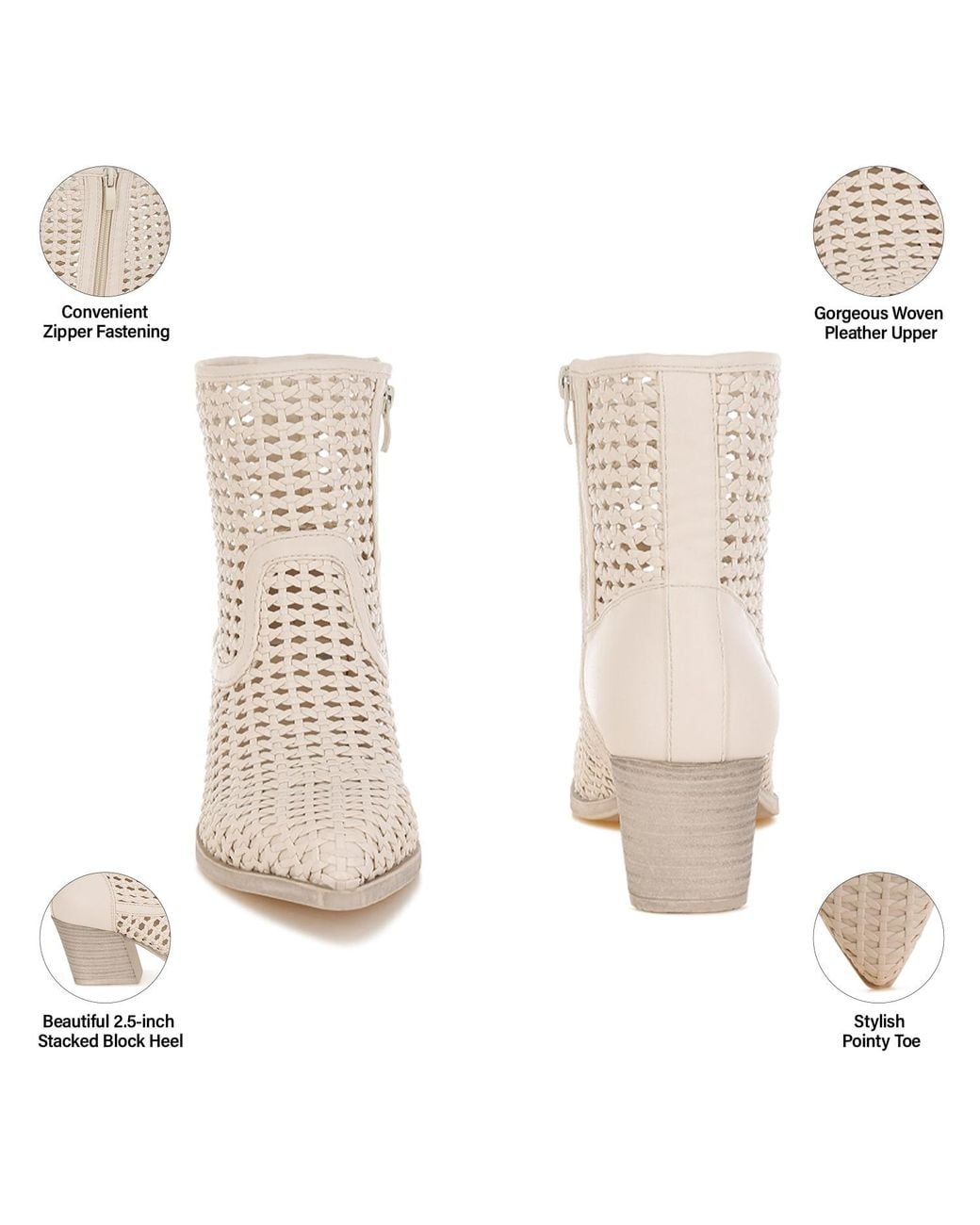 Rag & Co Natural Artisole Woven Pleather Block Heel Boots