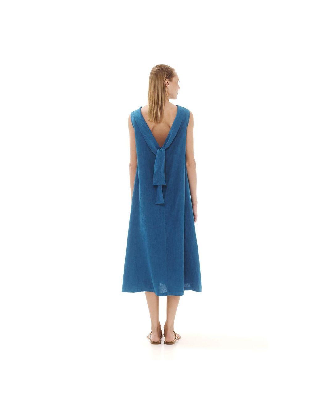 Haris Cotton Black Midi Back Tie Linen Dress